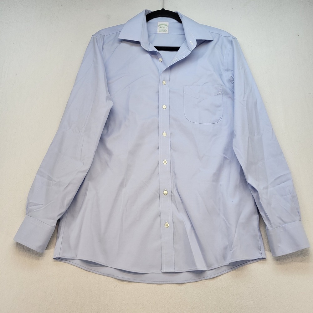 Brooks Brothers Dress Shirt Mens 15.5-33 Blue Milano Fit Supima Non-Iron Stretch